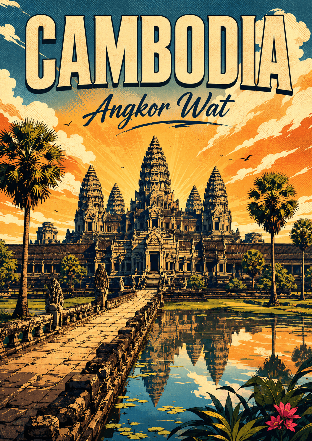 Angkor Wat Cambodia Comic Illustration Travel Poster printable poster preview