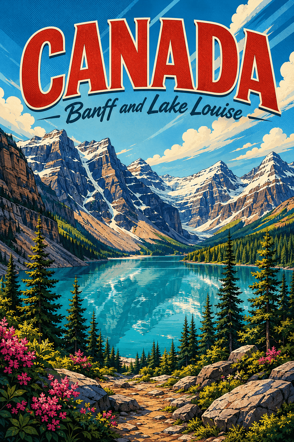 Banff and Lake Louise Canada Comic Illustration Nature Poster printable poster preview