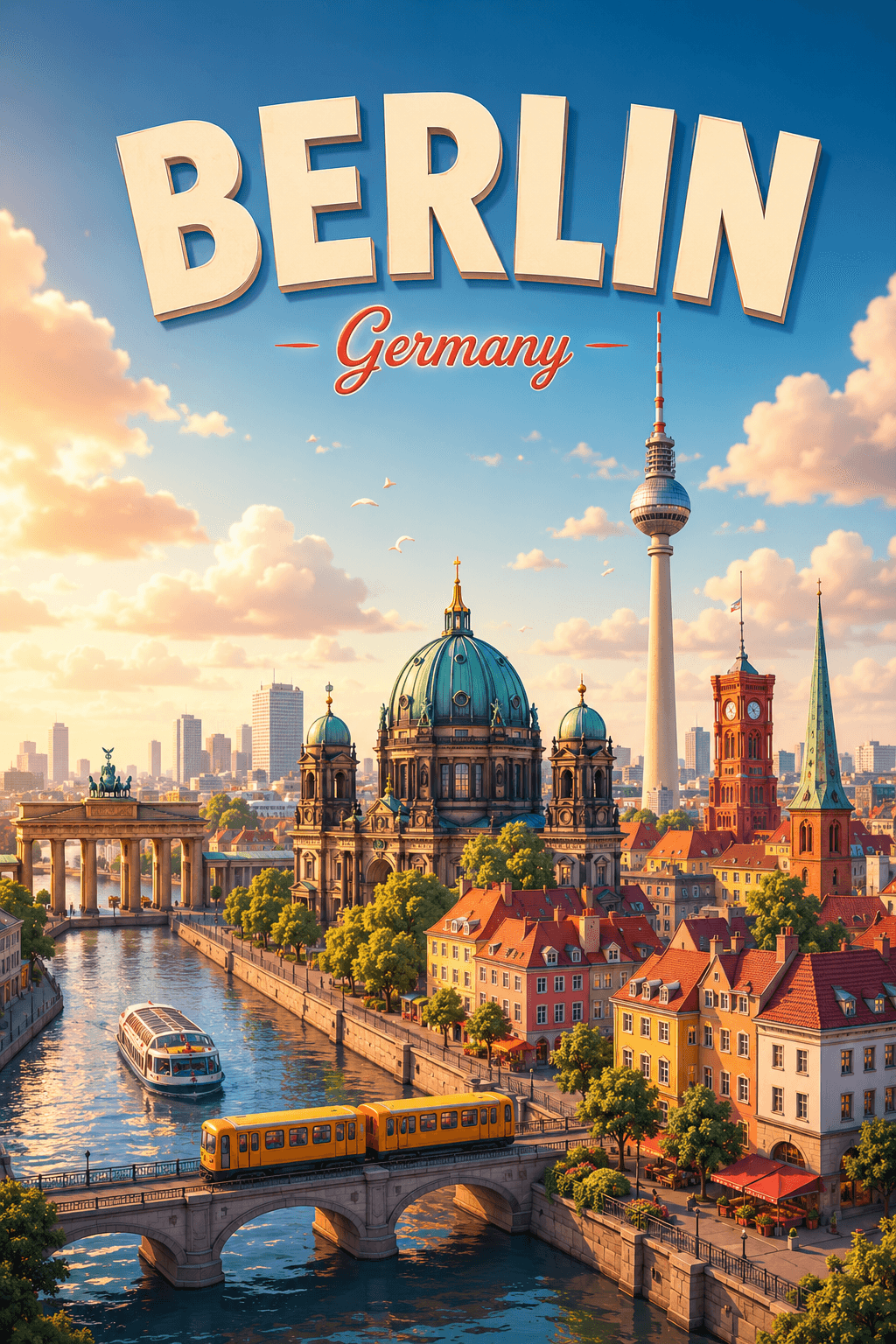 Berlin Germany Cinematic 3D Cartoon City Poster printable poster preview