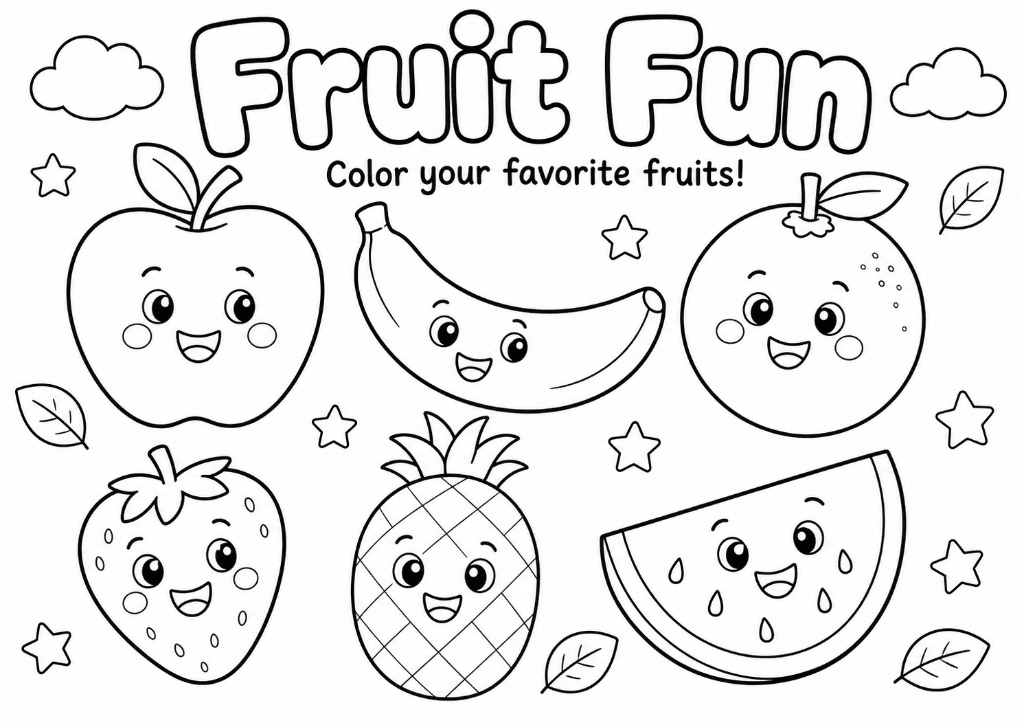 Cute Fruits Coloring Poster for Kids printable poster preview