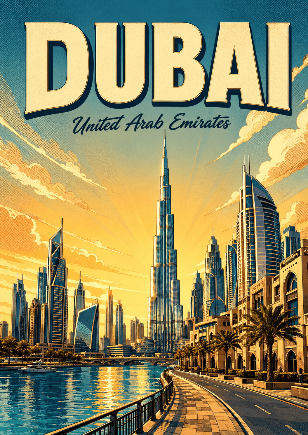Dubai United Arab Emirates Comic Illustration City Poster printable poster preview