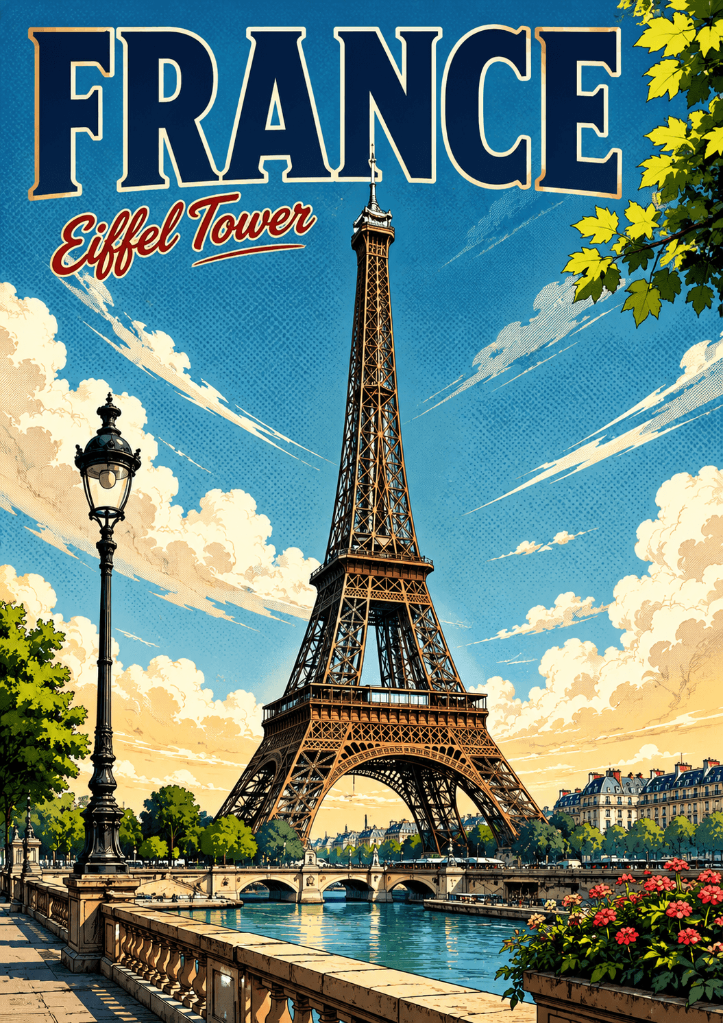 Eiffel Tower France Comic Illustration Travel Poster printable poster preview