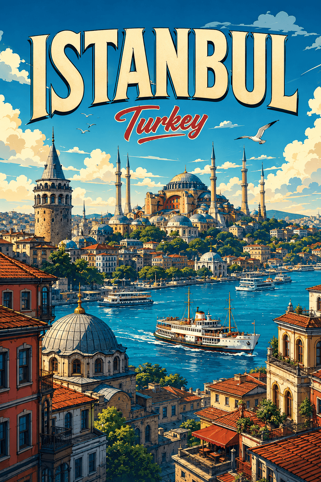 Istanbul Turkey Comic Illustration City Poster printable poster preview