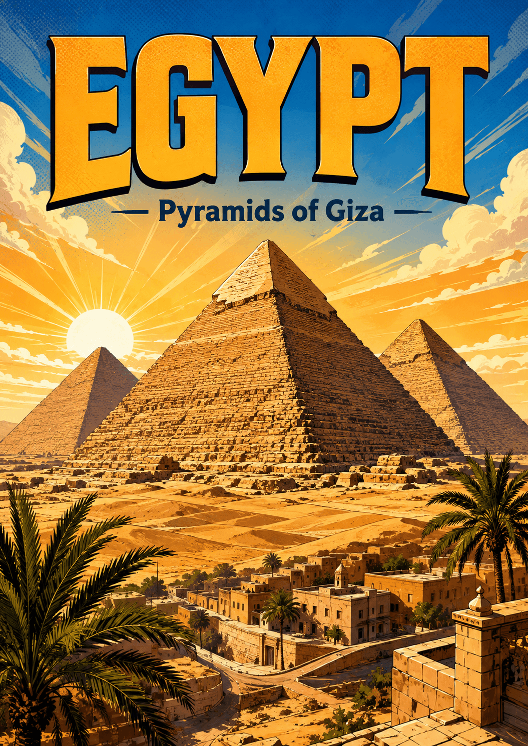 Pyramids of Giza Egypt Comic Illustration Travel Poster printable poster preview