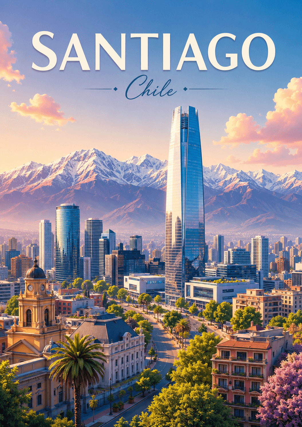 Santiago Chile Cinematic 3D Cartoon City Poster printable poster preview