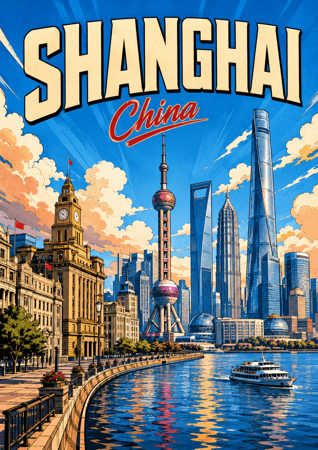 Shanghai China Comic Illustration City Poster printable poster preview