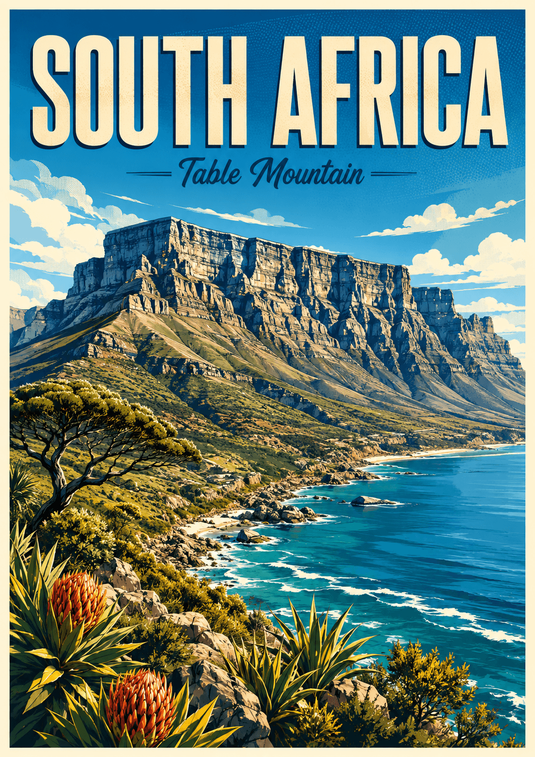 Table Mountain South Africa Comic Illustration Nature Poster printable poster preview