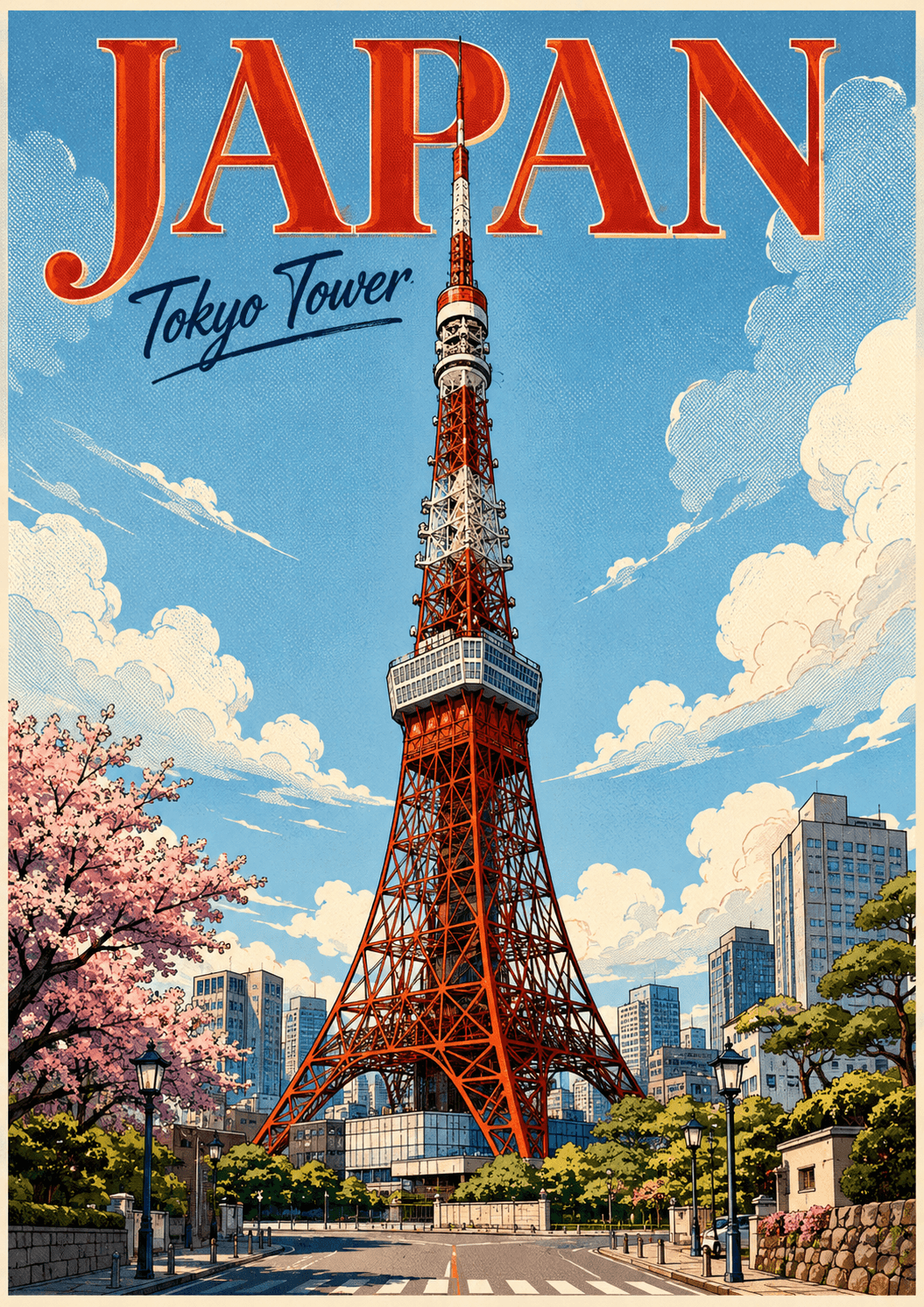 Tokyo Tower Japan Comic Illustration Travel Poster printable poster preview