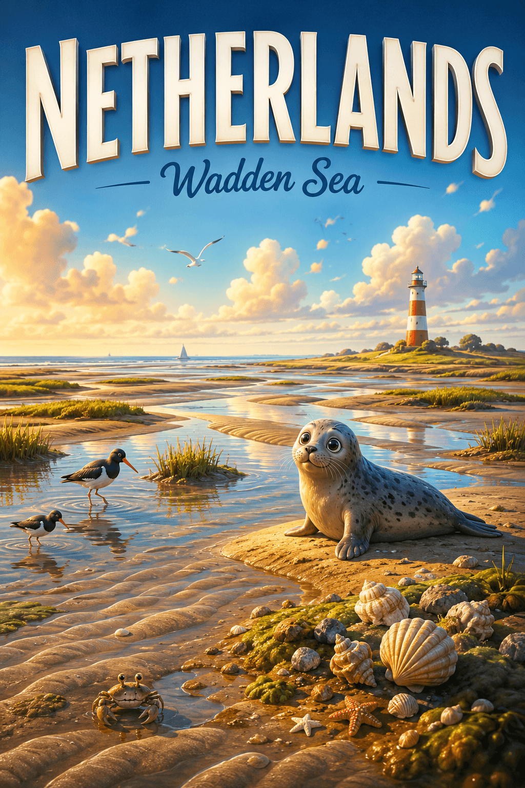 Wadden Sea Netherlands Cinematic 3D Cartoon Nature Poster printable poster preview