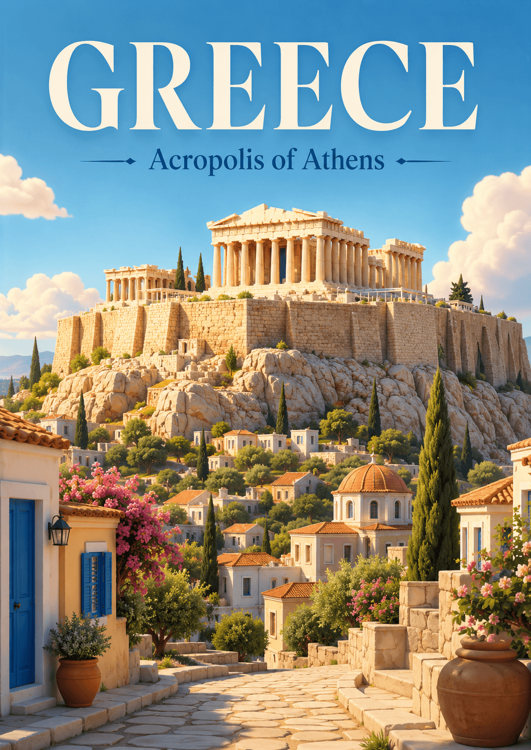 Acropolis of Athens Greece Cinematic 3D Cartoon Travel Poster printable poster preview