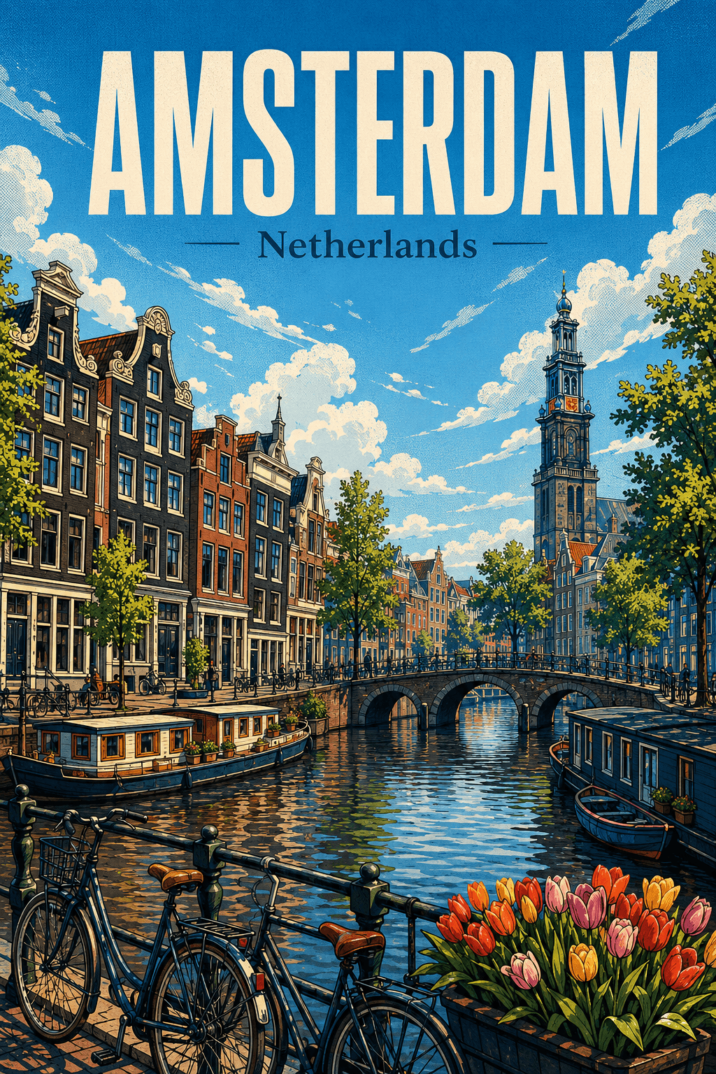 Amsterdam Netherlands Comic Illustration City Poster printable poster preview