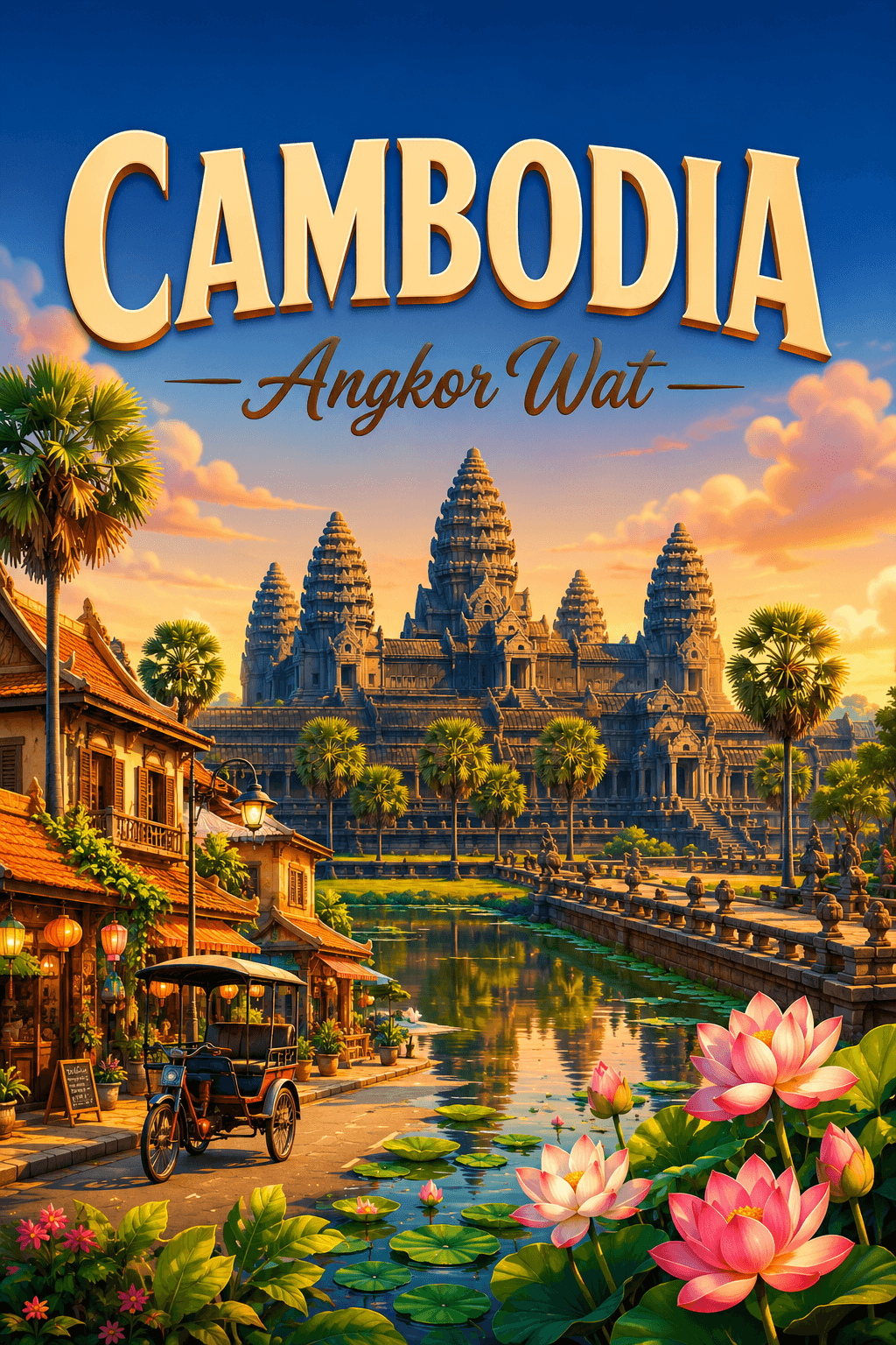 Angkor Wat Cambodia Cinematic 3D Cartoon Travel Poster printable poster preview
