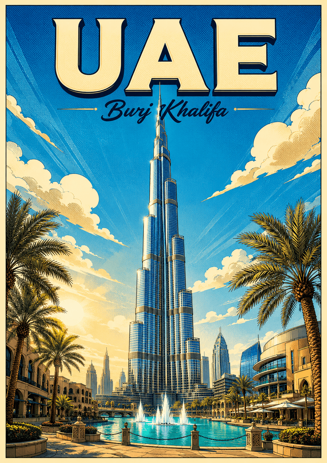 Burj Khalifa United Arab Emirates Comic Illustration Travel Poster printable poster preview