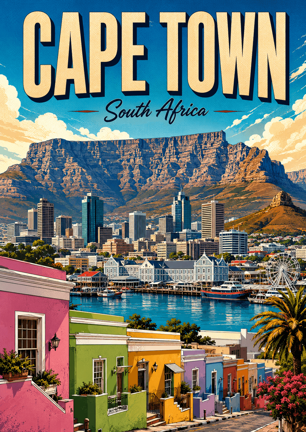 Cape Town South Africa Comic Illustration City Poster printable poster preview
