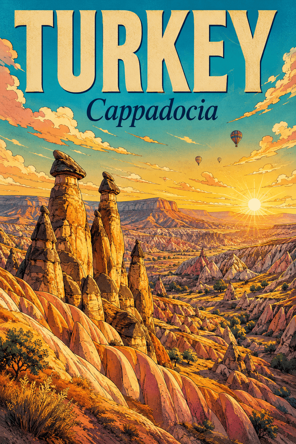 Cappadocia Turkey Comic Illustration Nature Poster printable poster preview
