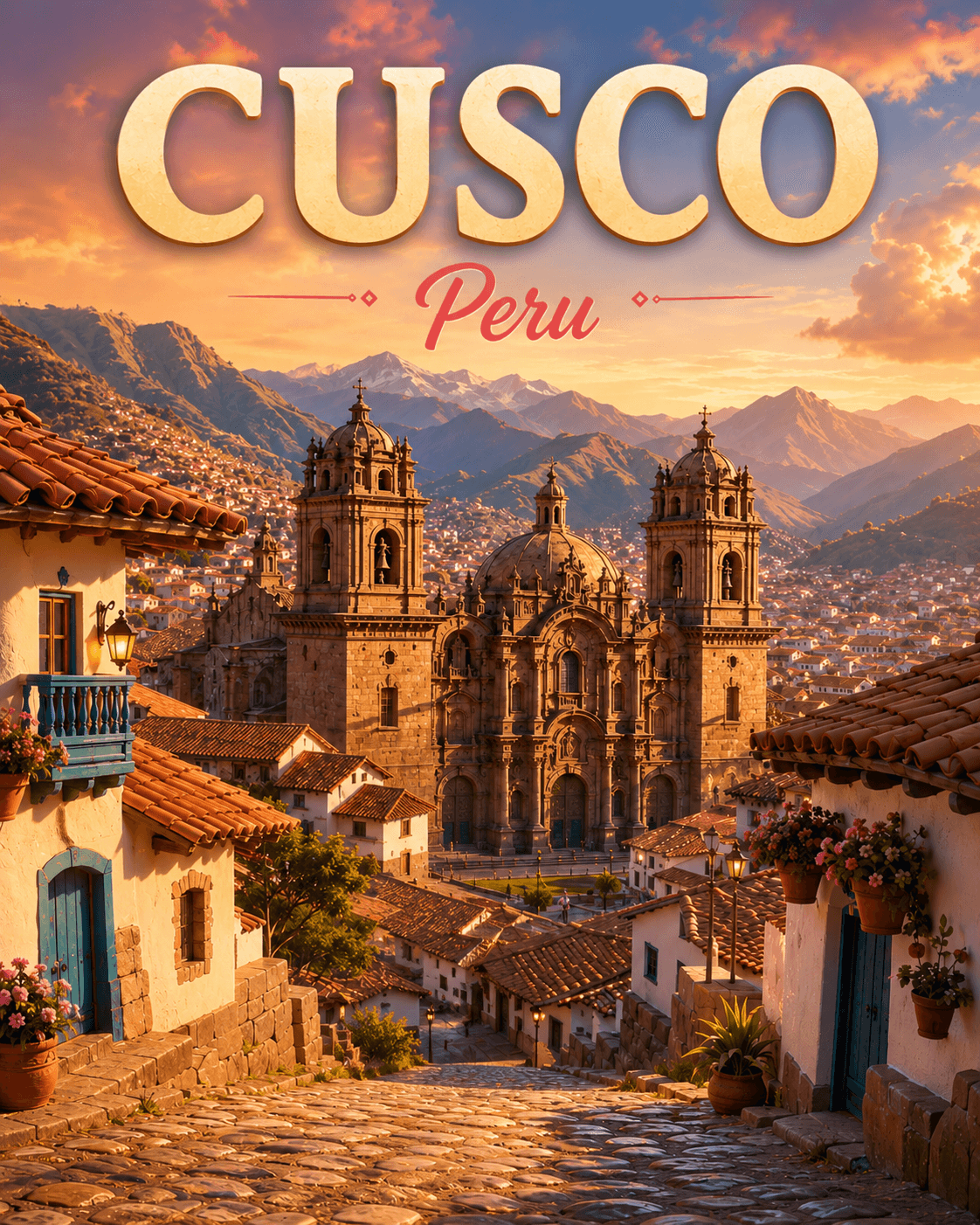 Cusco Peru Cinematic 3D Cartoon City Poster printable poster preview