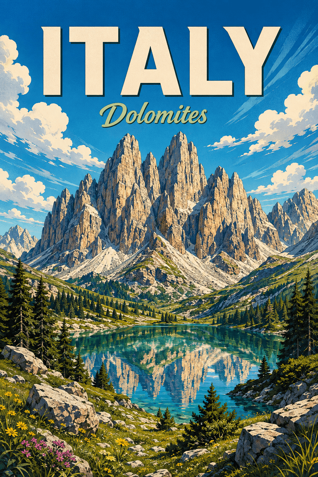 Dolomites Italy Comic Illustration Nature Poster printable poster preview