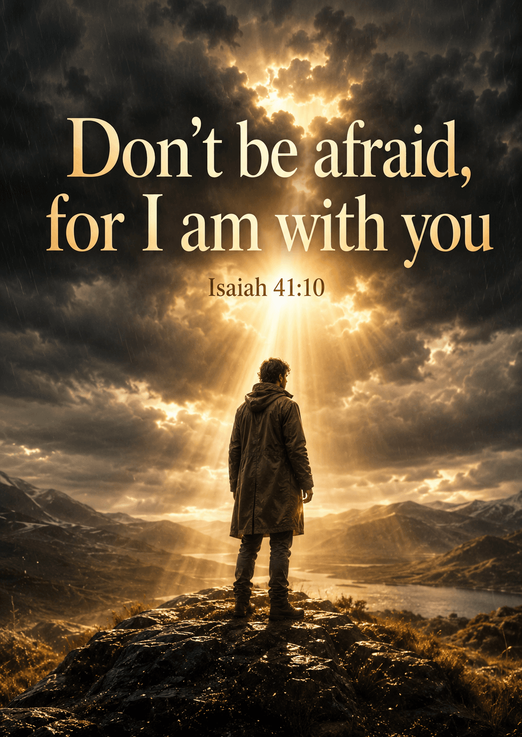 Don’t be afraid, for I am with you Isaiah 41:10 Cinematic Christian Bible Verse Poster printable poster preview