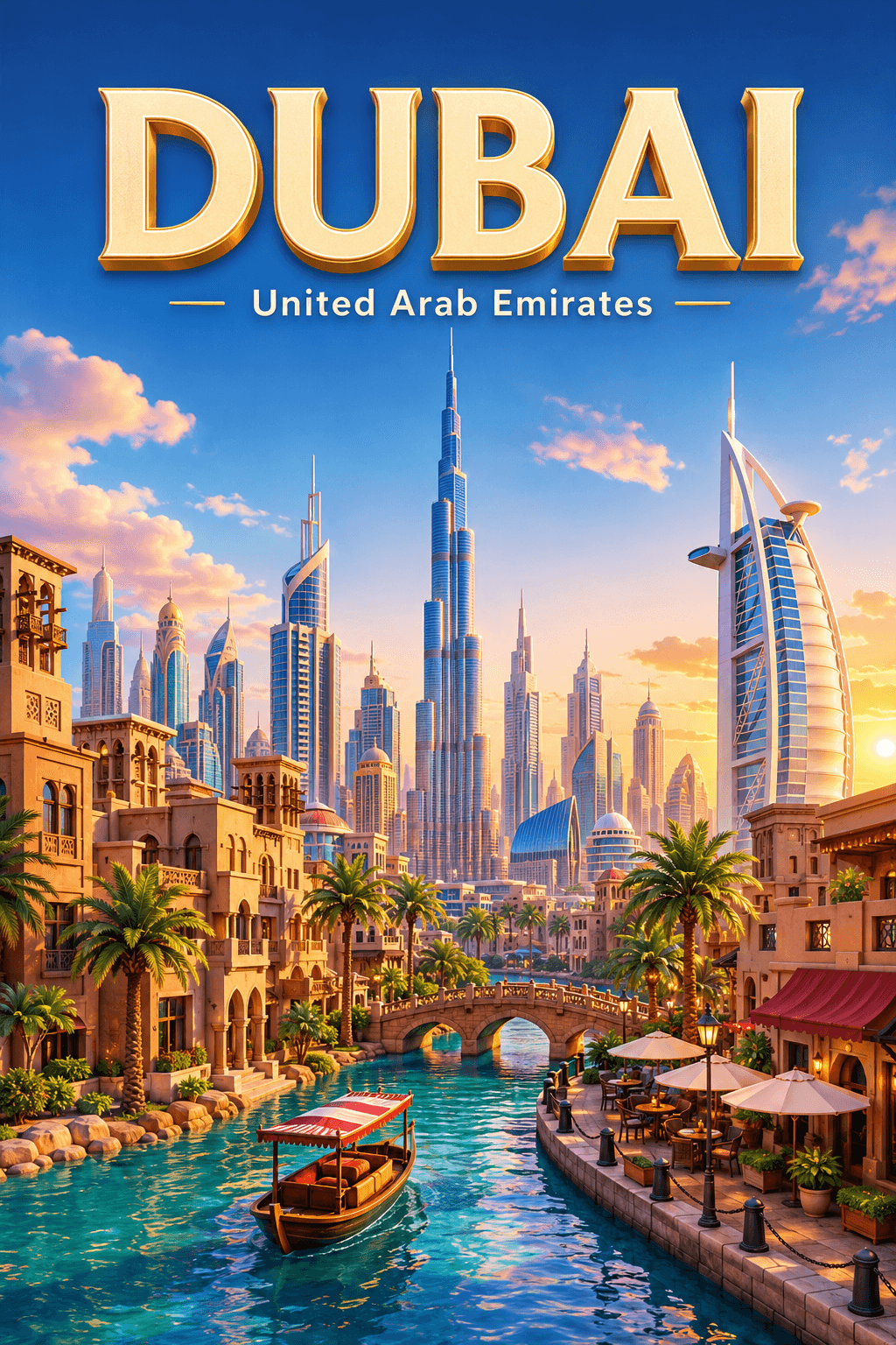Dubai United Arab Emirates Cinematic 3D Cartoon City Poster printable poster preview