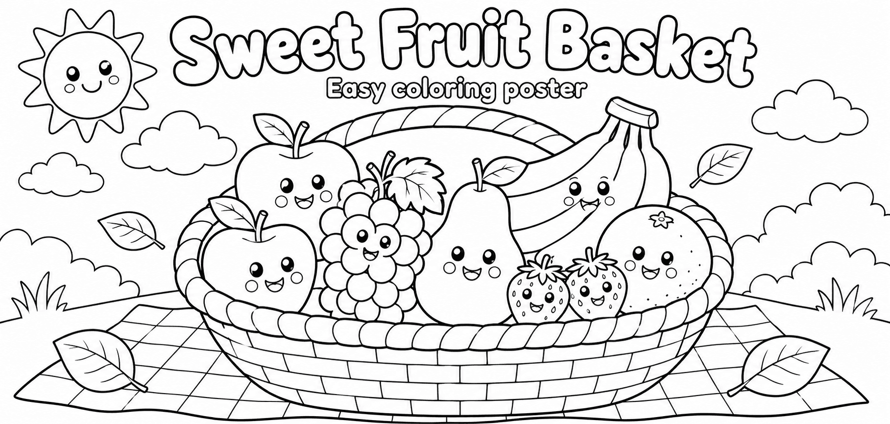 Fruit Basket Coloring Poster for Kids printable poster preview