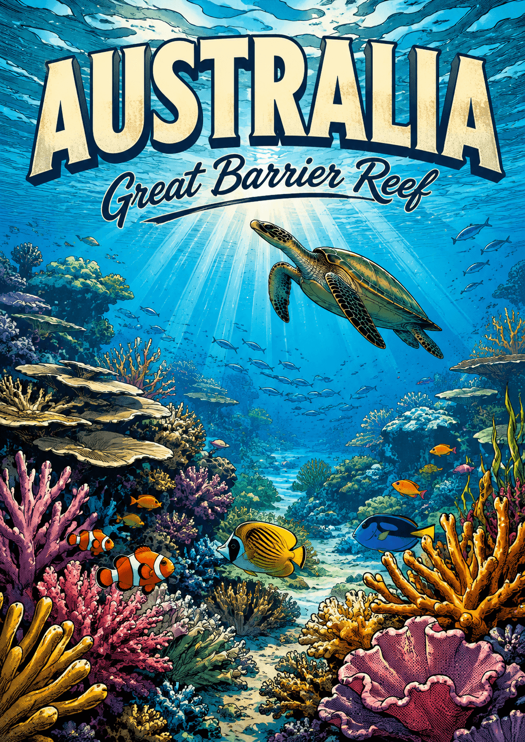 Great Barrier Reef Australia Comic Illustration Nature Poster printable poster preview
