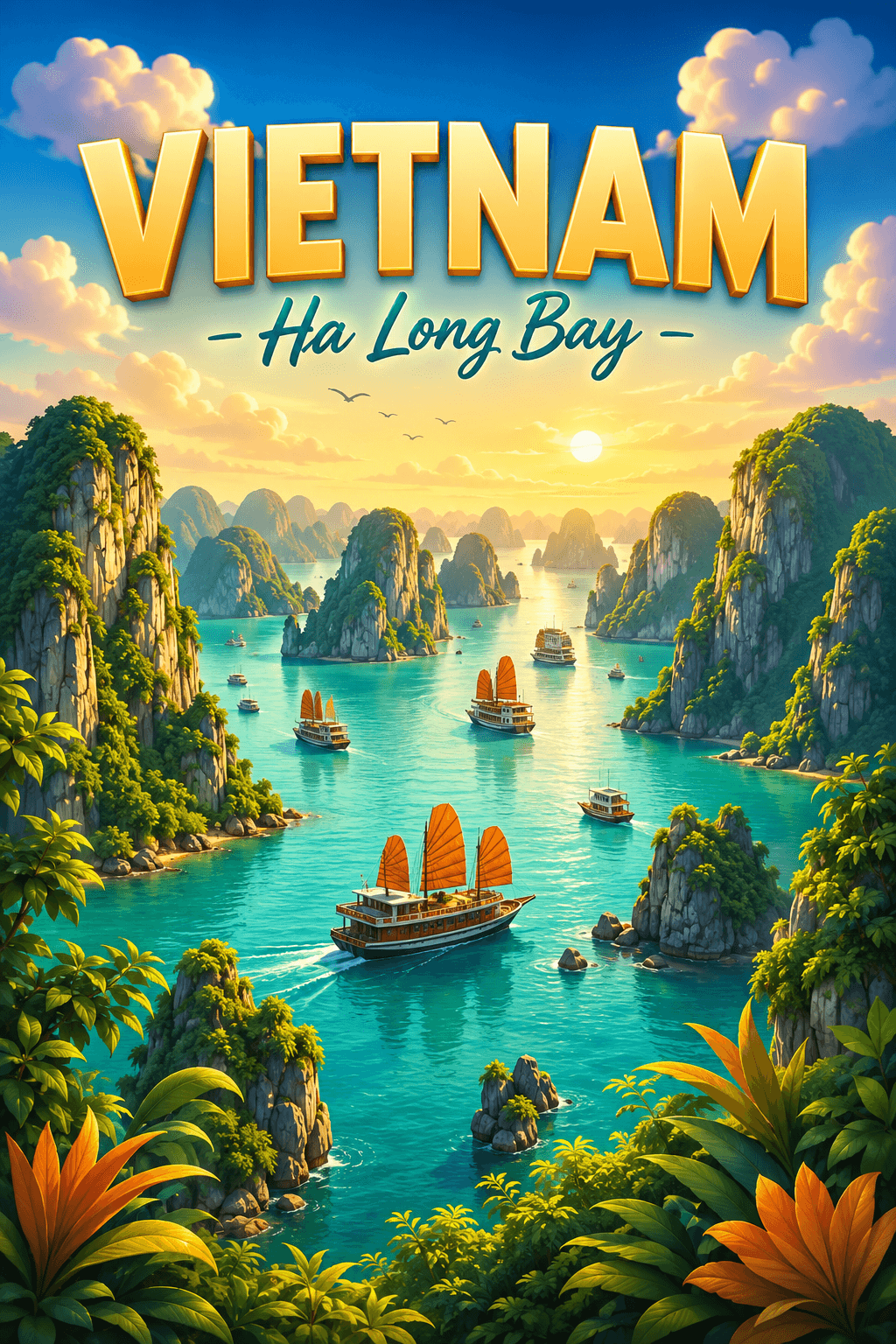 Ha Long Bay Vietnam Cinematic 3D Cartoon Nature Poster printable poster preview