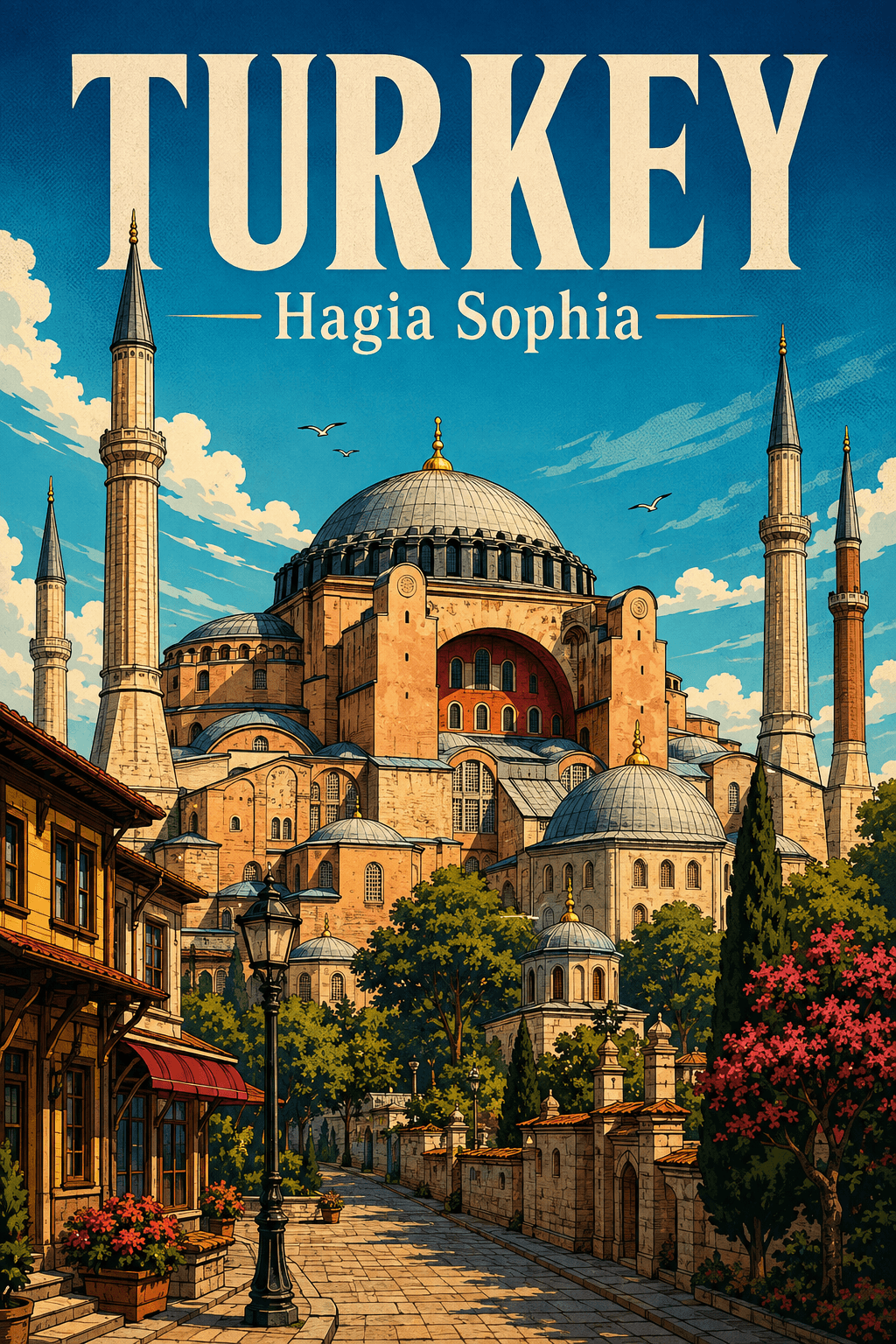 Hagia Sophia Turkey Comic Illustration Travel Poster printable poster preview