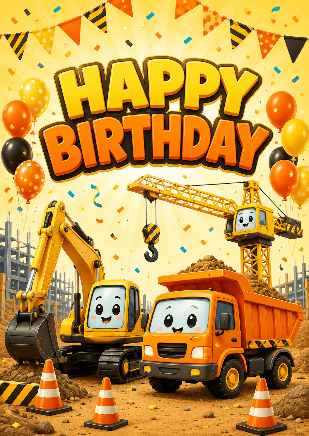 Happy Birthday Construction Vehicles Kids Birthday Poster printable poster preview