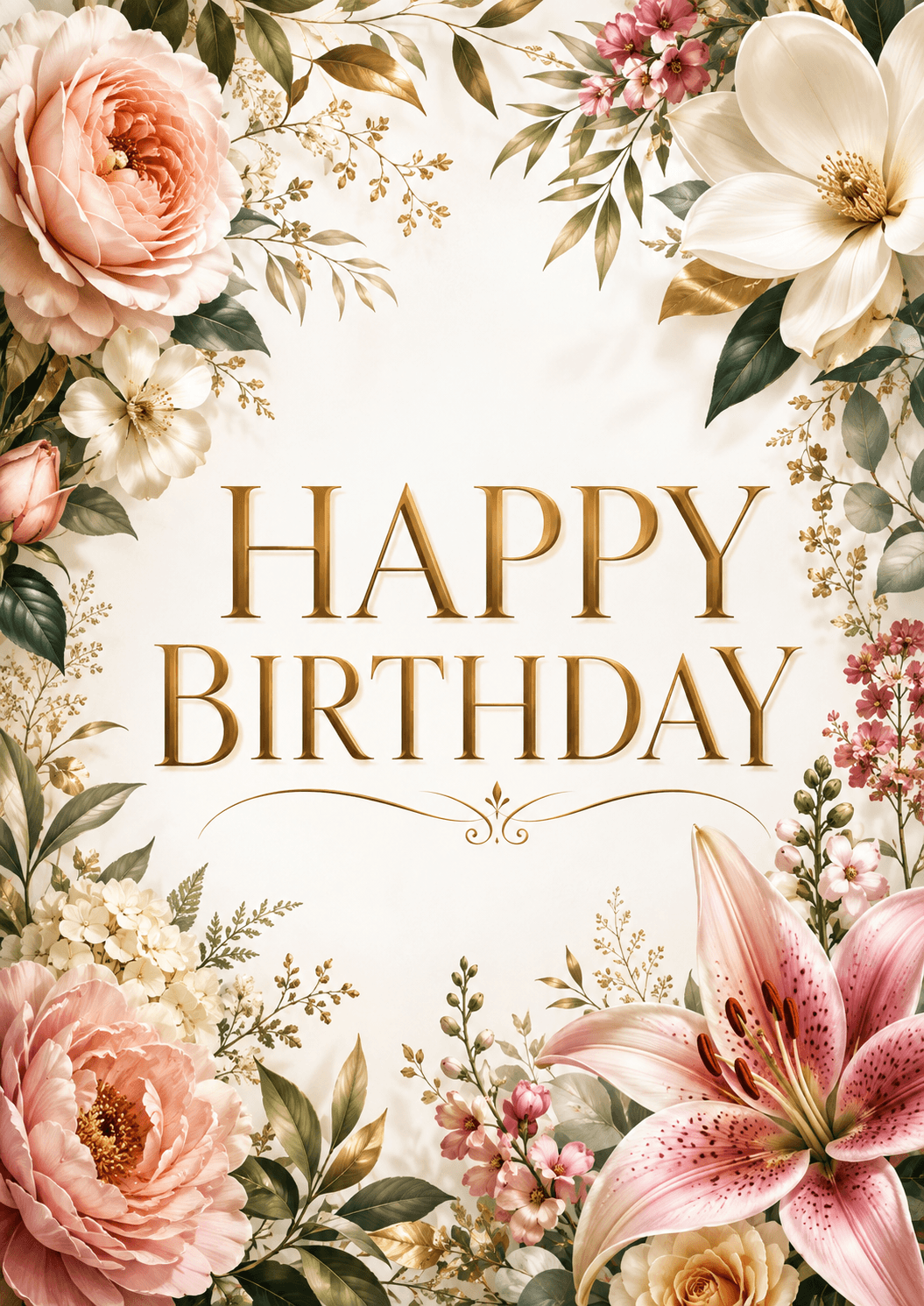 Happy Birthday Elegant Floral Adult Birthday Poster printable poster preview