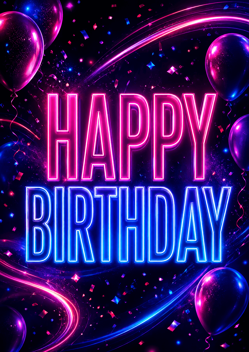 Happy Birthday Neon Glow Adult Birthday Poster printable poster preview
