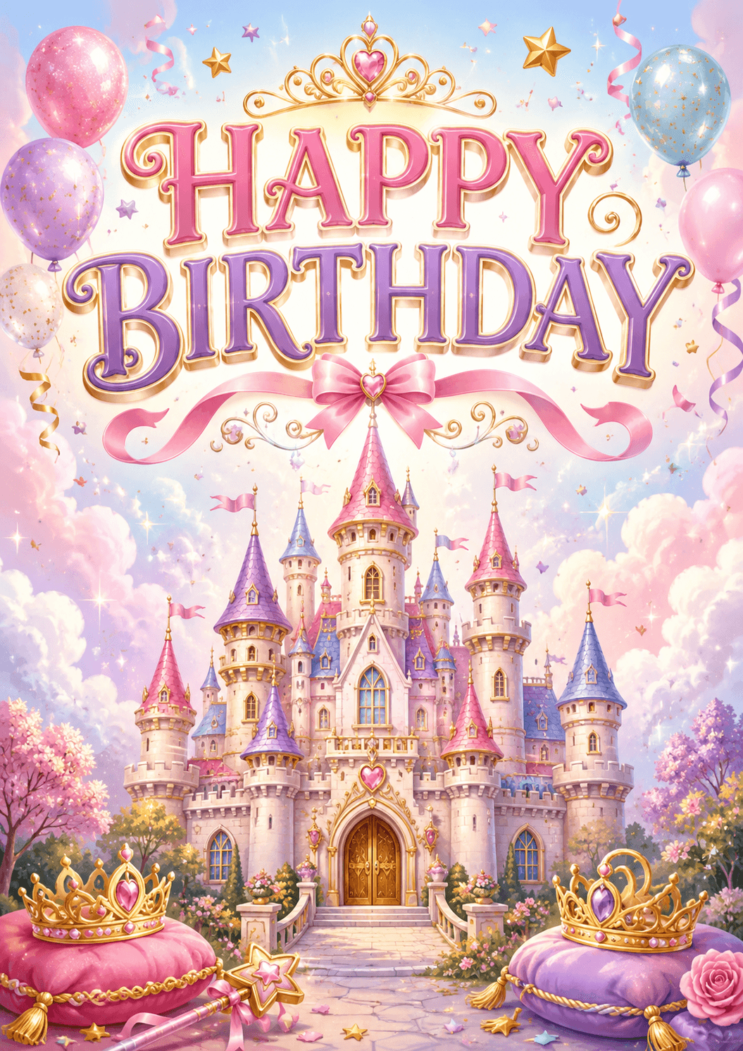 Happy Birthday Princess Fairytale Kids Birthday Poster printable poster preview
