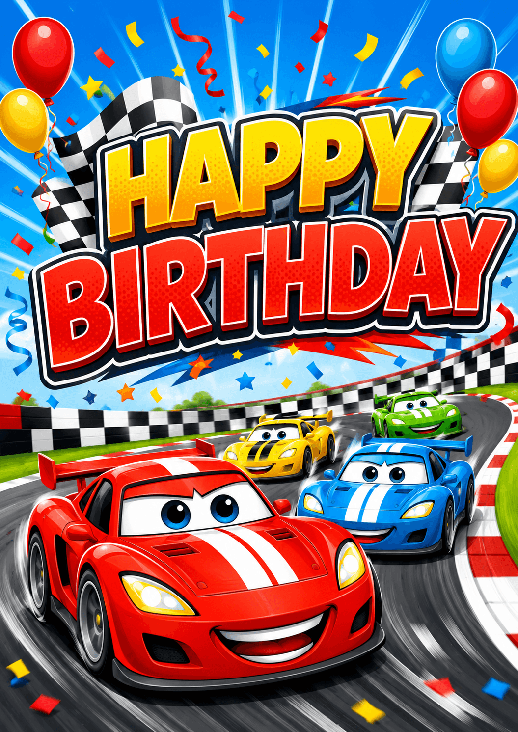 Happy Birthday Race Car Kids Birthday Poster printable poster preview