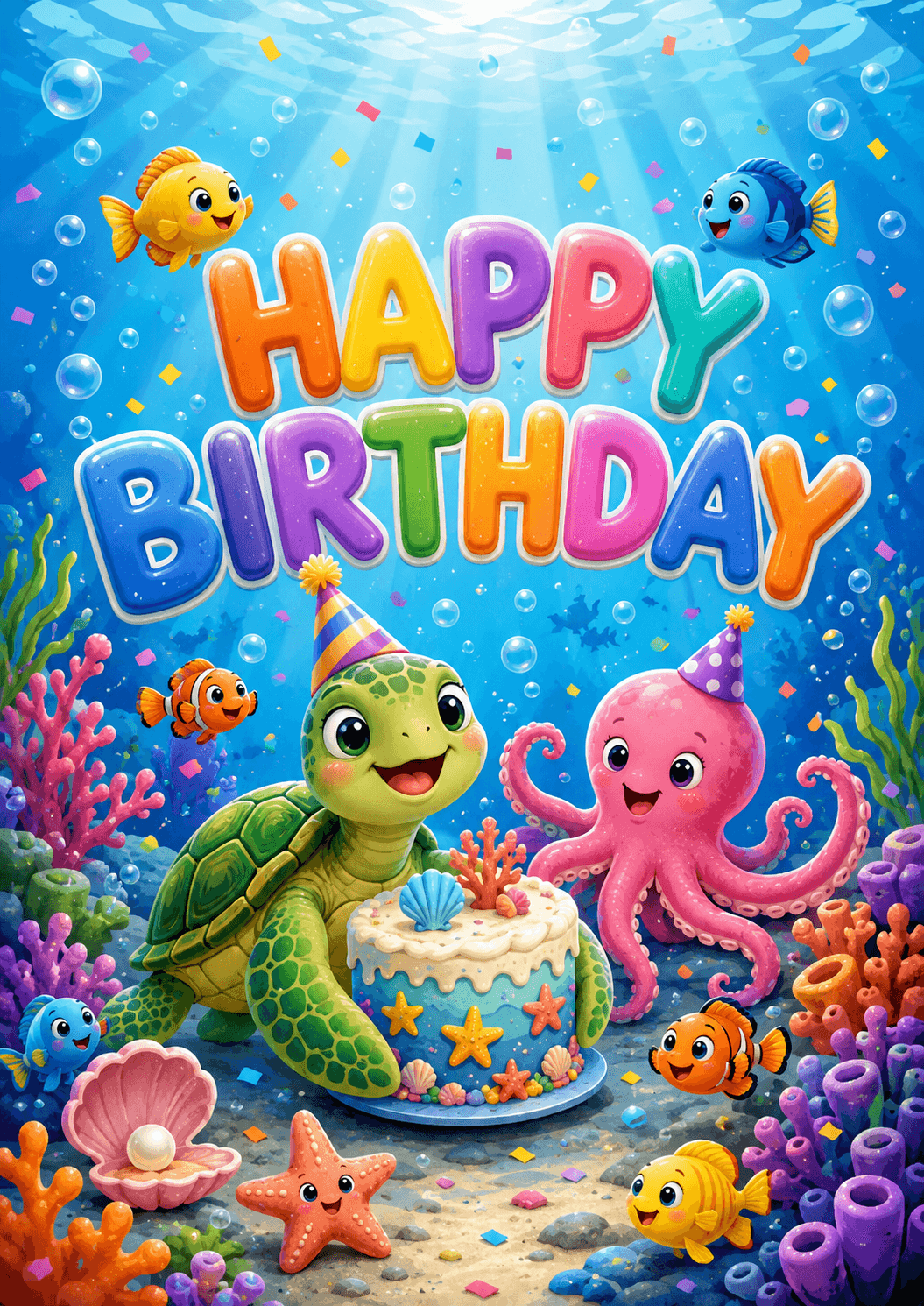 Happy Birthday Under the Sea Kids Birthday Poster printable poster preview
