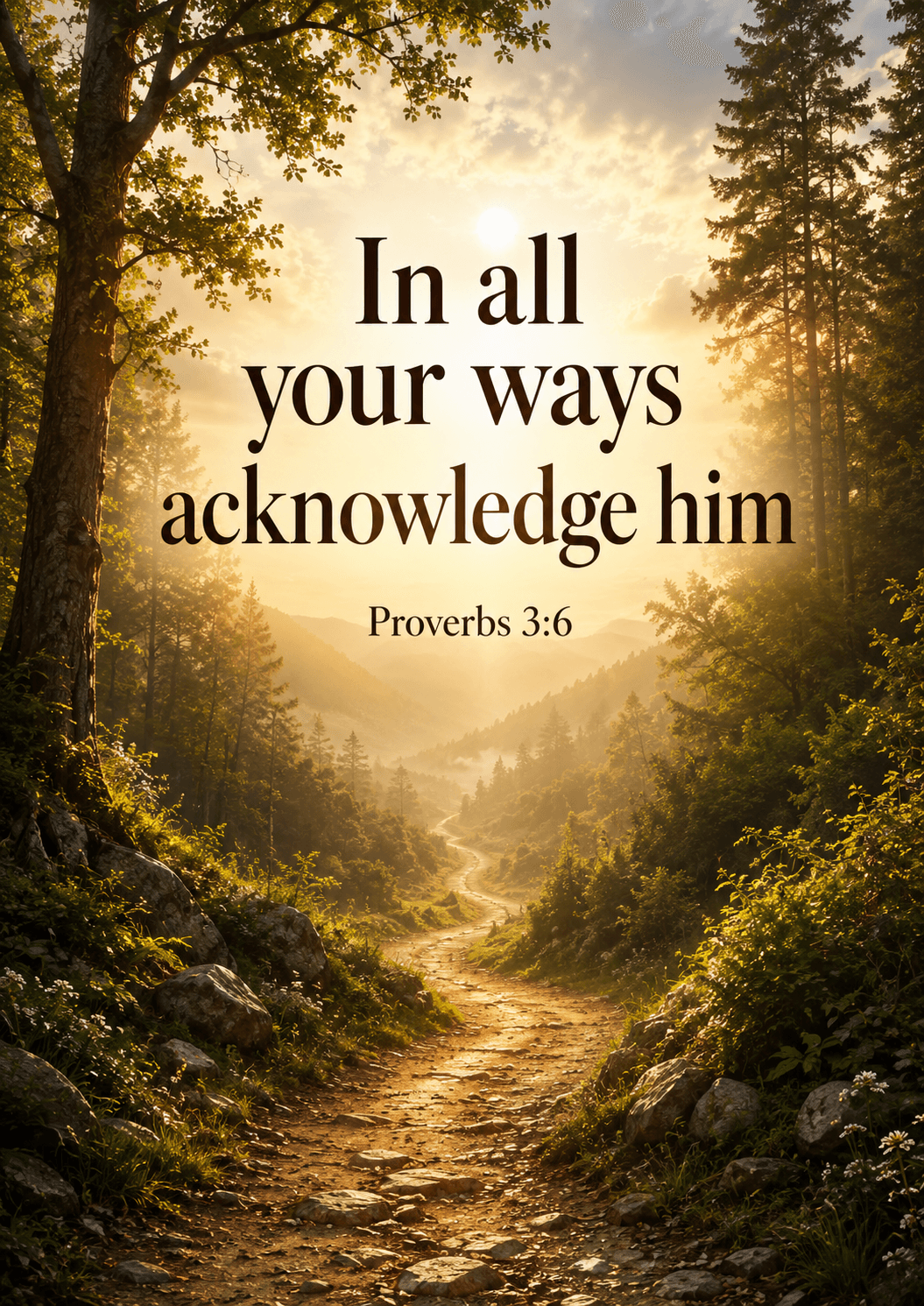 In all your ways acknowledge him Proverbs 3:6 Cinematic Christian Bible Verse Poster printable poster preview