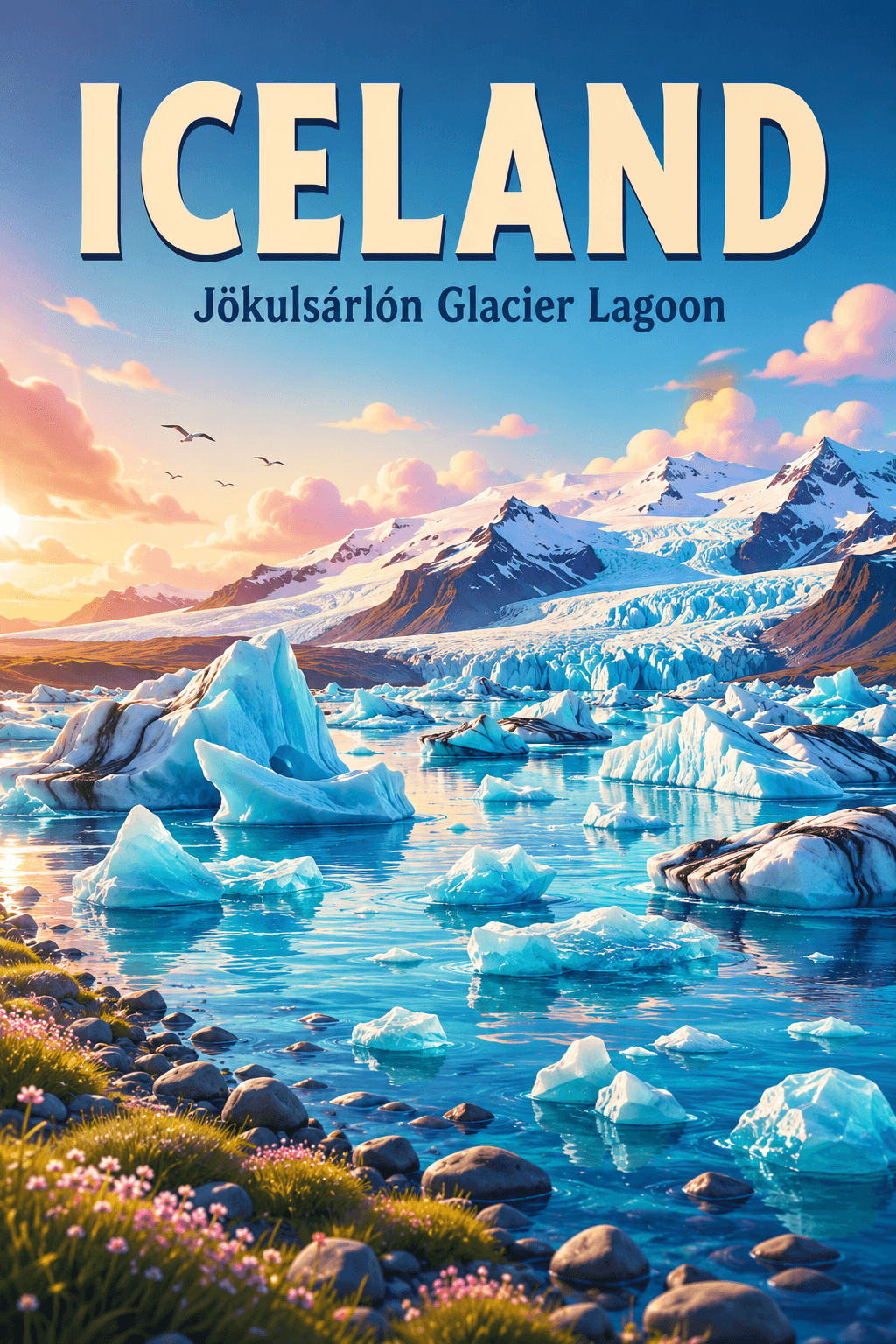 Jökulsárlón Glacier Lagoon Iceland Cinematic 3D Cartoon Nature Poster printable poster preview