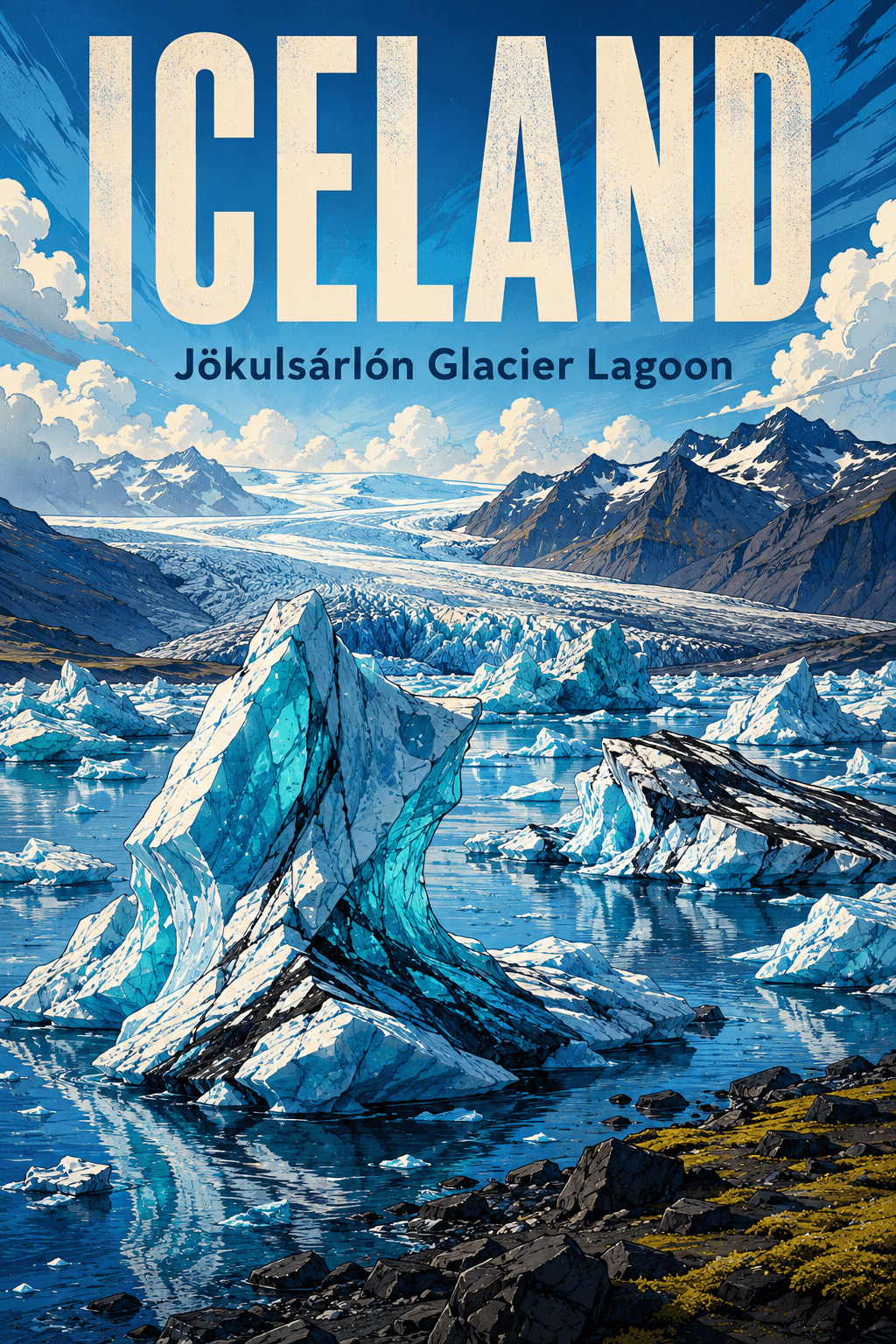 Jökulsárlón Glacier Lagoon Iceland Comic Illustration Nature Poster printable poster preview