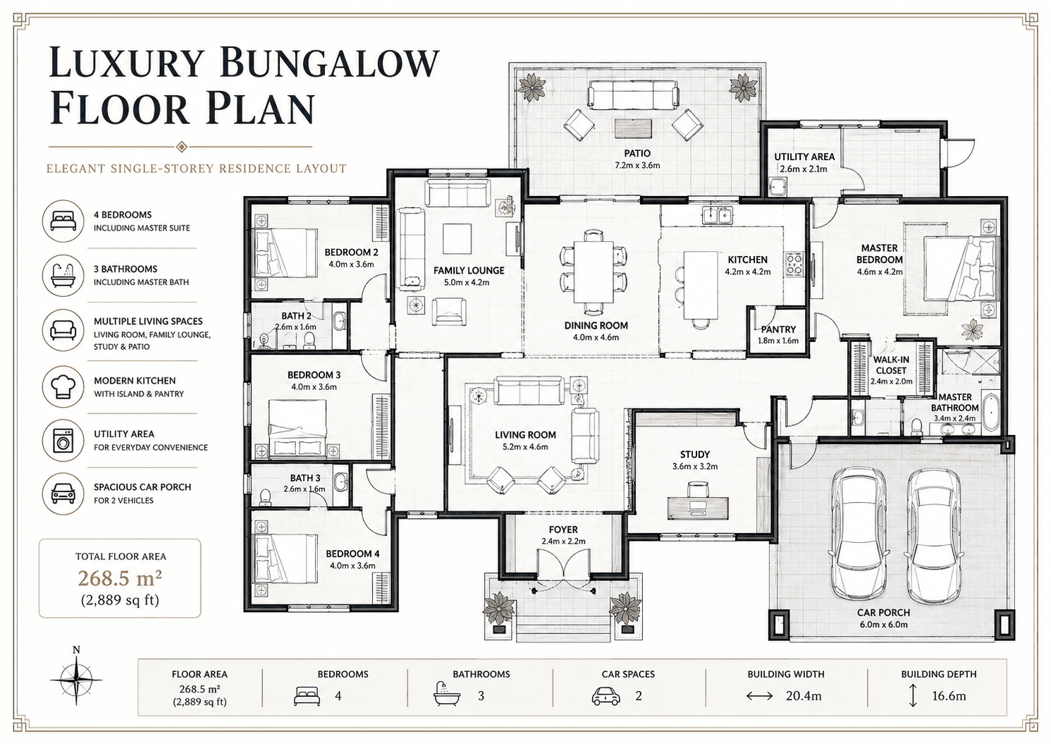 Luxury bungalow floor plan poster printable poster preview