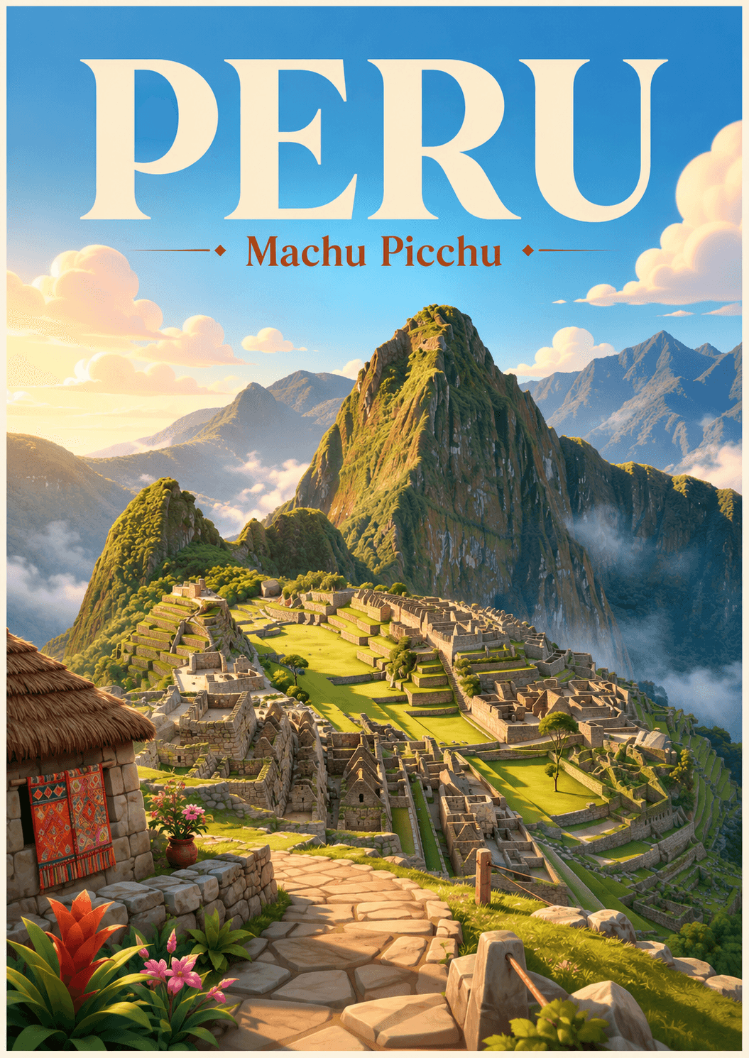 Machu Picchu Peru Cinematic 3D Cartoon Travel Poster printable poster preview