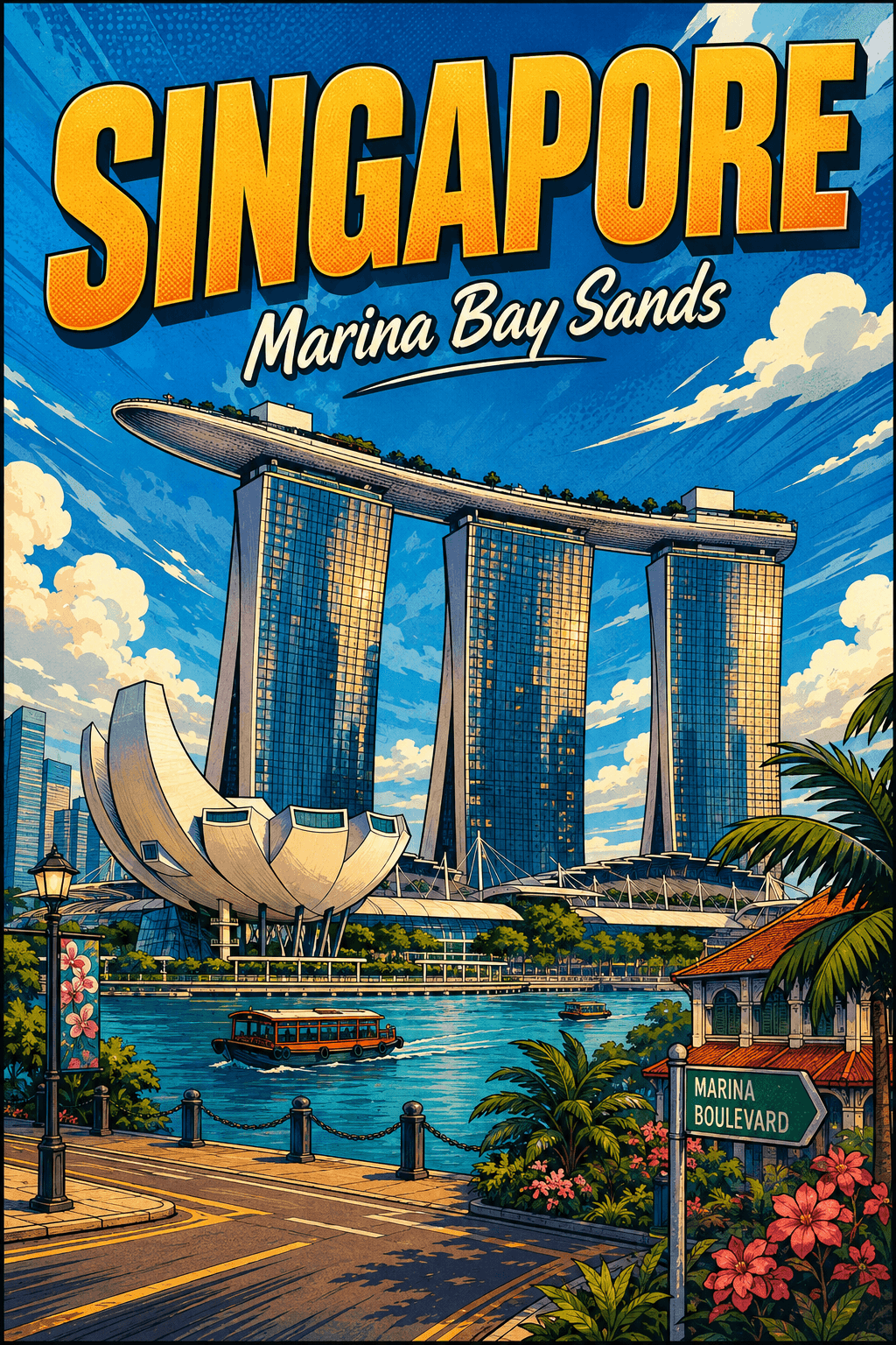 Marina Bay Sands Singapore Comic Illustration Travel Poster printable poster preview