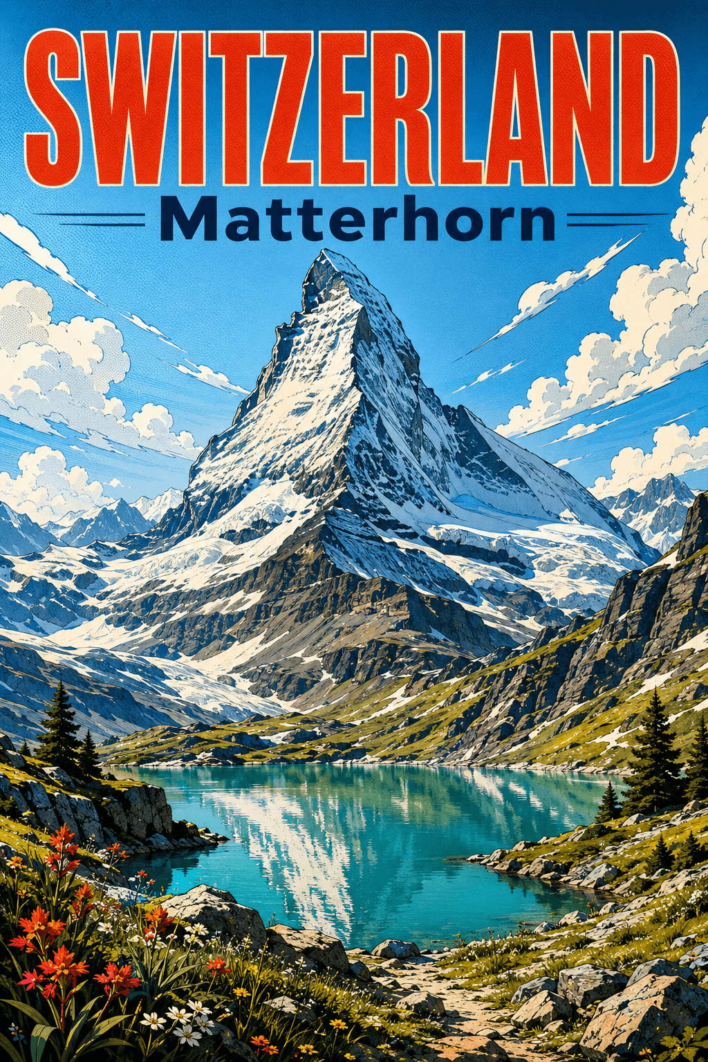 Matterhorn Switzerland Comic Illustration Nature Poster printable poster preview
