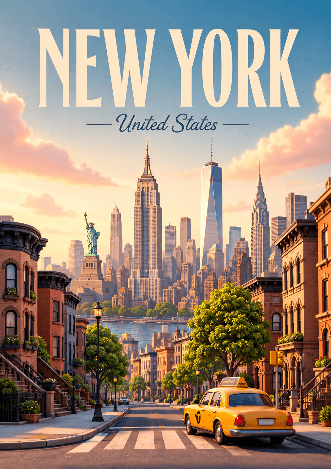 New York United States Cinematic 3D Cartoon City Poster printable poster preview