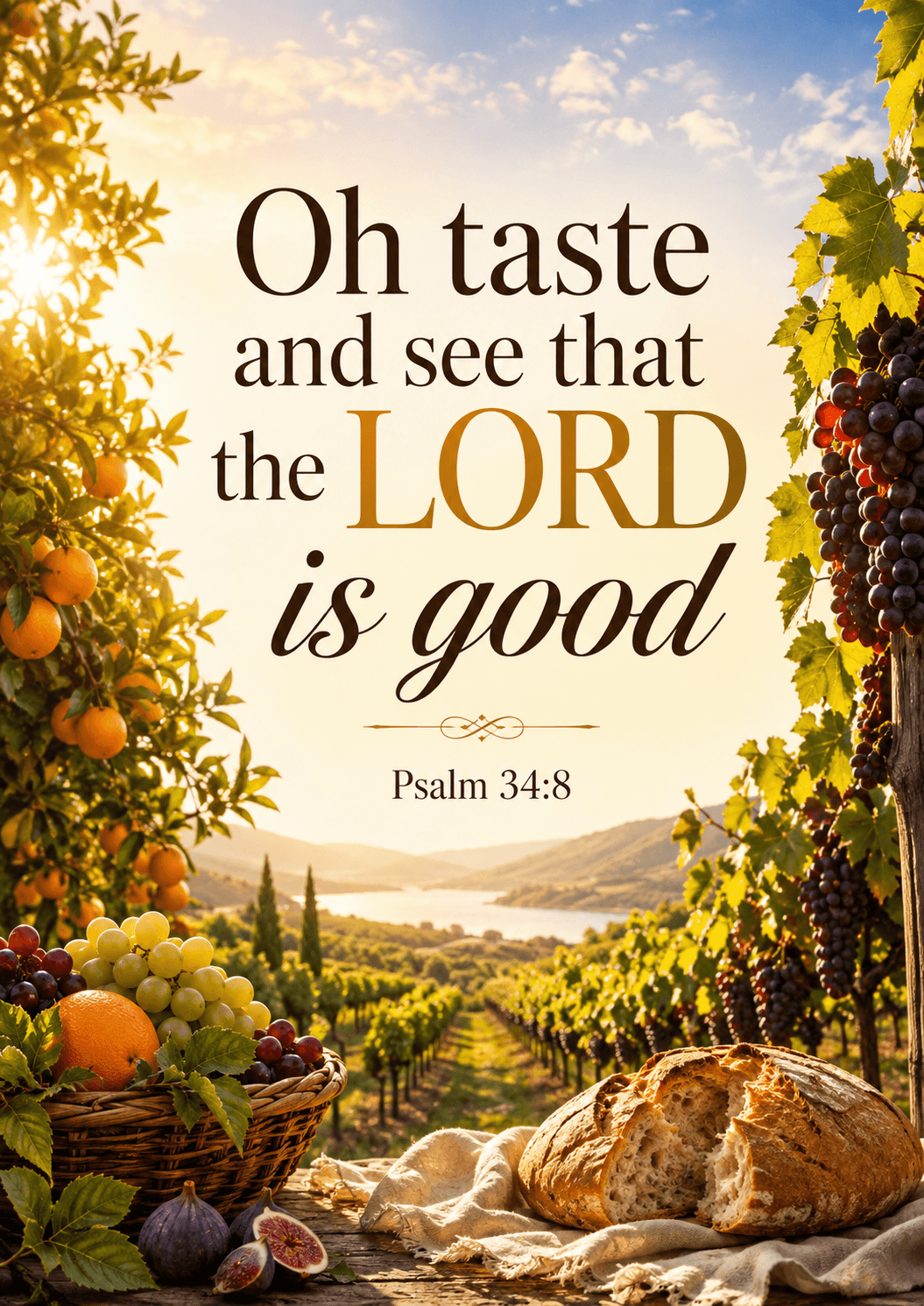 Oh taste and see that the LORD is good Psalm 34:8 Cinematic Christian Bible Verse Poster printable poster preview