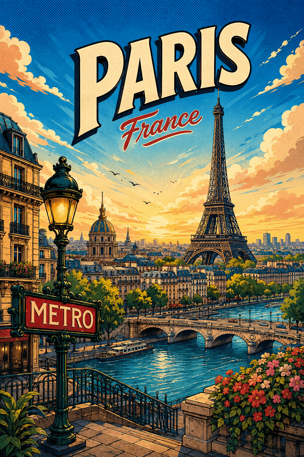 Paris France Comic Illustration City Poster printable poster preview