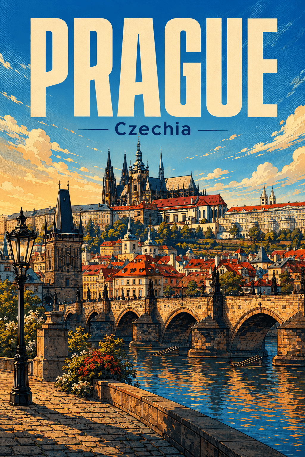 Prague Czechia Comic Illustration City Poster printable poster preview