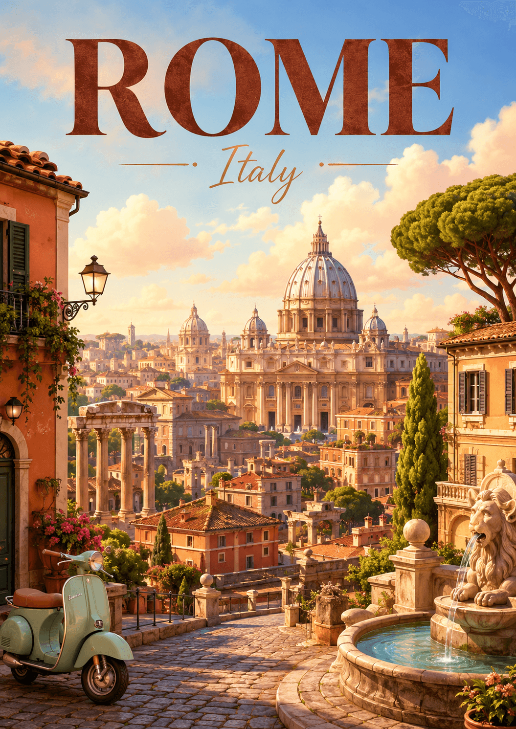 Rome Italy Cinematic 3D Cartoon City Poster printable poster preview