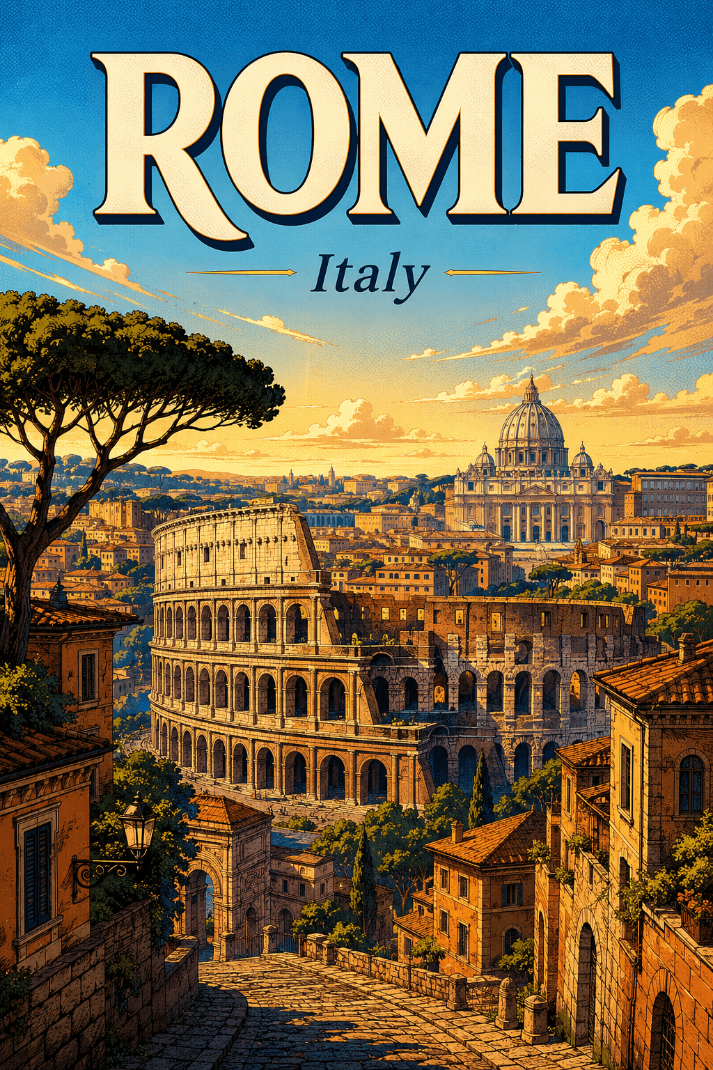 Rome Italy Comic Illustration City Poster printable poster preview