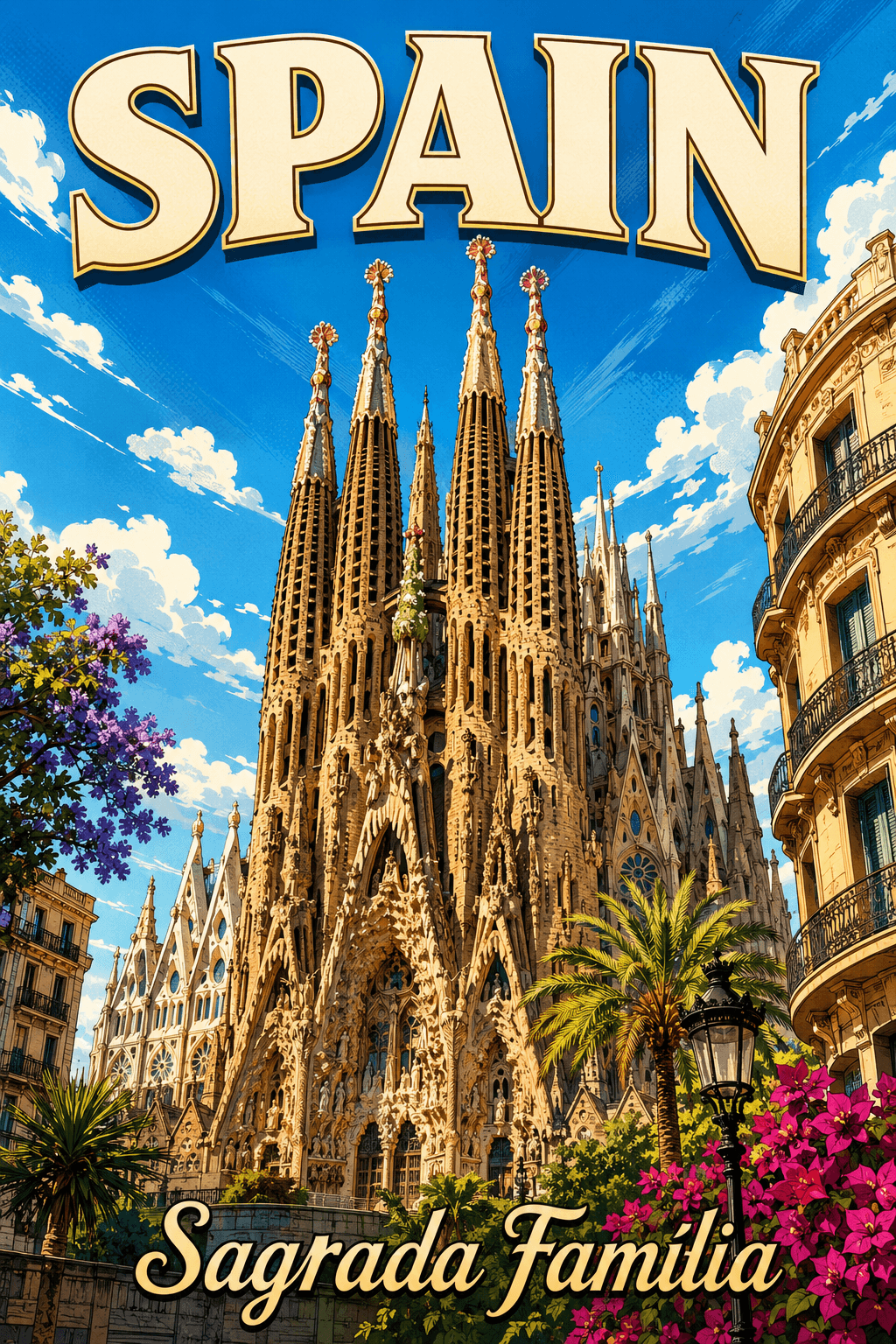 Sagrada Família Spain Comic Illustration Travel Poster printable poster preview