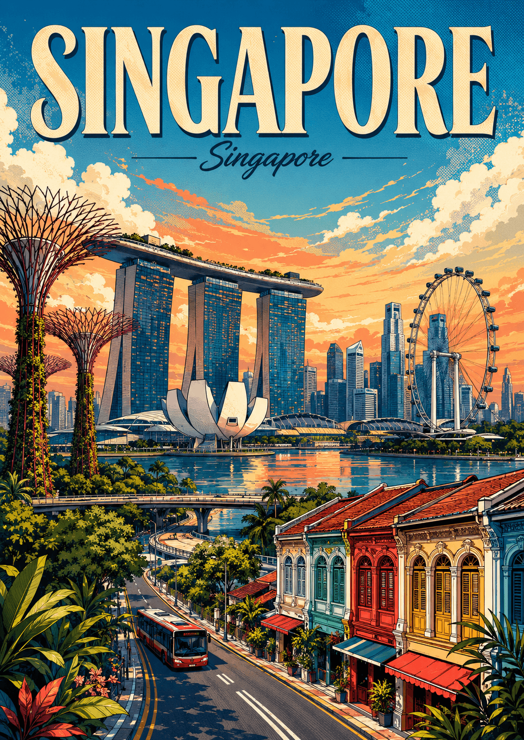 Singapore Singapore Comic Illustration City Poster printable poster preview