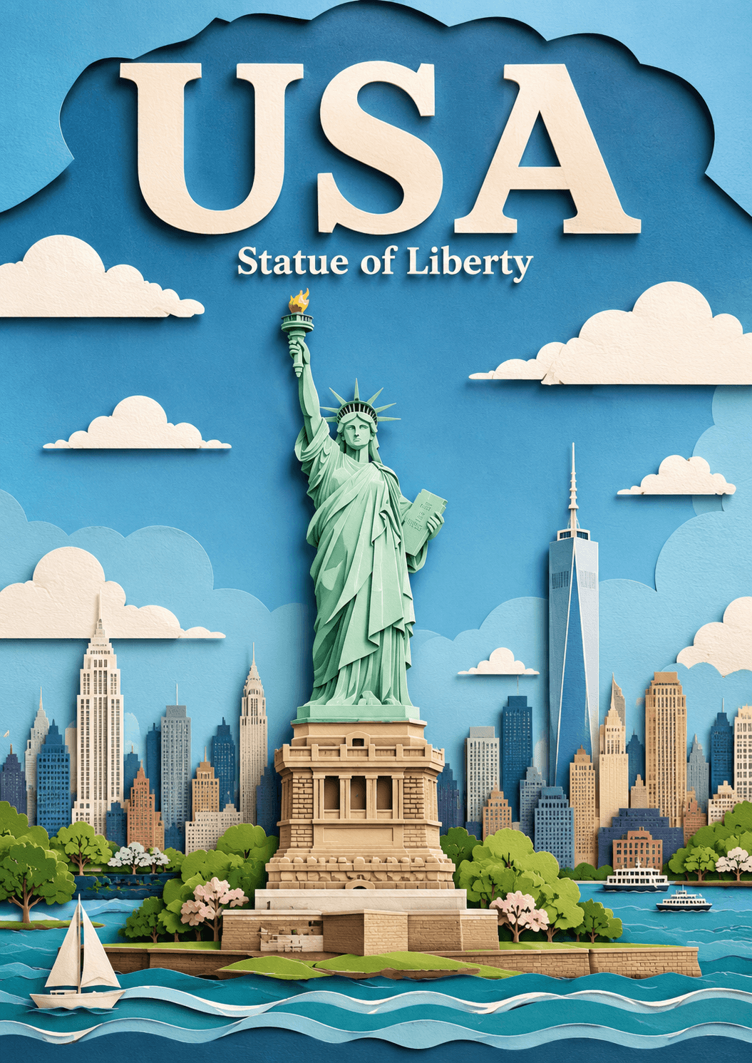 Statue of Liberty United States Paper Cut Travel Poster printable poster preview