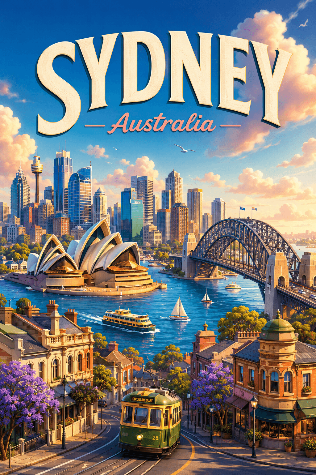Sydney Australia Cinematic 3D Cartoon City Poster printable poster preview